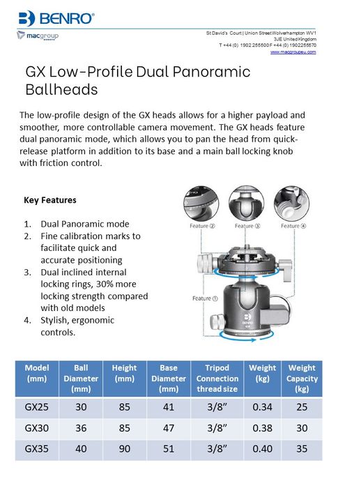 New Benro VX and GX Ball Heads